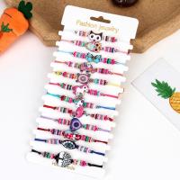 Zinc Alloy Bracelet, with Knot Cord & Paper & Polymer Clay, silver color plated, Adjustable & fashion jewelry & Unisex & enamel & with rhinestone, mixed colors, nickel, lead & cadmium free, Length Approx 18 cm, 12PCs/Set, Sold By Set