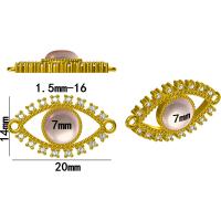 Connecteur Evil Eye, laiton, Mauvais œil, Placage de couleur d'or, DIY & pavé de micro zircon, multicolore, 20x15mm, Vendu par PC