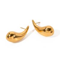 Stainless Steel Stud Earrings, 304 Stainless Steel, 18K gold plated, fashion jewelry & for woman, golden, 30x12mm, Sold By Pair