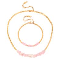 Fashion Stainless Steel Jewelry Sets 304 Stainless Steel with Rose Quartz 18K gold plated fashion jewelry & for woman golden Sold By PC