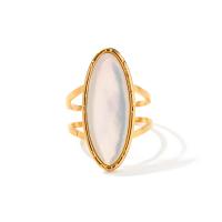 Stainless Steel Finger Ring, 304 Stainless Steel, with White Shell, 18K gold plated, fashion jewelry & for woman, golden, inner diameter 18.1mm, Sold By PC