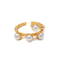 Edelstahl Ringe, 304 Edelstahl, mit Kunststoff Perlen, 18K vergoldet, Modeschmuck & für Frau, goldfarben, verkauft von PC