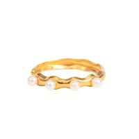 Rustfrit stål fingre Ringe, 304 rustfrit stål, med Plastic Pearl, 18K forgyldt, mode smykker & for kvinde, gylden, Solgt af PC
