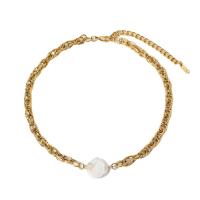 Stainless Steel Jewelry Necklace 304 Stainless Steel with Plastic Pearl with 3.15inch extender chain 18K gold plated fashion jewelry & for woman golden 17.40mm Sold Per Approx 14.96 Inch Strand