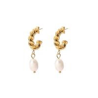 Stainless Steel Drop Earring 304 Stainless Steel with Freshwater Pearl 18K gold plated fashion jewelry & for woman golden Sold By Pair