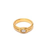 Stainless Steel Finger Ring, 304 Stainless Steel, with Plastic Pearl, 18K gold plated, fashion jewelry & different size for choice & for woman, golden, ring width 8.7mm, Sold By PC