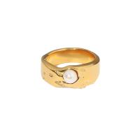 Палец кольцо из нержавеющей стали, Нержавеющая сталь 304, с Пластиковая жемчужина, 18K позолоченный, ювелирные изделия моды & разный размер для выбора & Женский, Золотой, ring width 9mm, продается PC