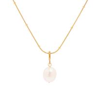 Stainless Steel Jewelry Necklace, 304 Stainless Steel, with Freshwater Pearl, with 2.17inch extender chain, 18K gold plated, fashion jewelry & for woman, golden, 26mm, Length:Approx 15.75 Inch, Sold By PC