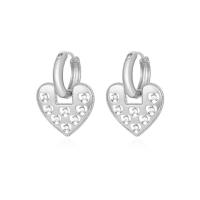 Huggie Hoop Drop Earring Brass Heart fashion jewelry & for woman & with rhinestone nickel lead & cadmium free Sold By Pair