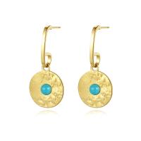 Titanium Steel  Earring, with turquoise, Vacuum Ion Plating, fashion jewelry & for woman, golden, 32.50x14.90mm, Sold By Pair