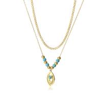 Evil Eye Jewelry Necklace 304 Stainless Steel with turquoise with 1.97inch extender chain plated Double Layer & fashion jewelry & for woman golden Sold Per Approx 15.75 Inch Approx 17.72 Inch Strand