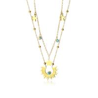 Stainless Steel Jewelry Necklace 304 Stainless Steel with turquoise with 2.36inch extender chain plated Double Layer & micro pave cubic zirconia & for woman golden 25mm Sold Per Approx 15.75 Inch Approx 17.32 Inch Strand