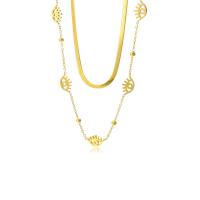 Evil Eye Jewelry Necklace, 304 Stainless Steel, with 1.97inch extender chain, plated, Double Layer & fashion jewelry & for woman, golden, Sold Per Approx 15.75 Inch, Approx 18.5 Inch Strand