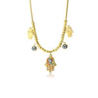 Evil Eye Jewelry Necklace, 304 Stainless Steel, with 1.97inch extender chain, 18K gold plated, fashion jewelry & for woman & with rhinestone, golden, 23x15mm, Sold Per Approx 15.75 Inch Strand