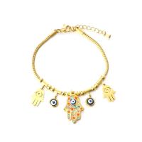 Bracelet Evil Eye bijoux, Acier inoxydable 304, avec 1.57inch chaînes de rallonge, Plaqué or 18K, bijoux de mode & pour femme & avec strass, doré, Vendu par Environ 6.3 pouce brin