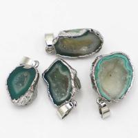 Ice Quartz Agate Pendant, with Brass, irregular, silver color plated, DIY, green, Length 15-25mm,Width 10-20mm,Hight 5-15mm, Sold By PC