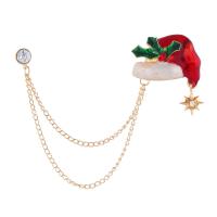 Božićni Broševi, Cink Alloy, Božić Hat, zlatna boja pozlaćen, modni nakit & emajl & s Rhinestone, crven, Prodano By PC