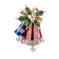 Christmas Brooches Zinc Alloy Christmas Bell gold color plated Christmas Design & enamel & with rhinestone mixed colors Sold By PC