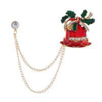Рождественские Броши, цинковый сплав, Рождественский колокольчик, плакирован золотом, Рождественский дизайн & эмаль & со стразами, разноцветный, продается PC