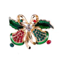 Christmas Brooches Zinc Alloy Christmas Bell gold color plated Christmas Design & enamel & with rhinestone mixed colors Sold By PC