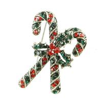 Christmas Brooches Zinc Alloy Christmas Candy Cane gold color plated Christmas Design & with rhinestone Sold By PC