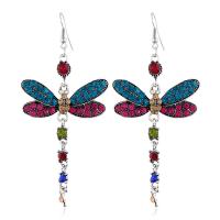 Zinc Alloy Drop Earrings Dragonfly silver color plated fashion jewelry & for woman & with rhinestone Sold By Pair