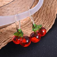 Zinc Alloy Drop Earrings with Resin Cherry gold color plated fashion jewelry & for woman red 33mm Sold By Pair