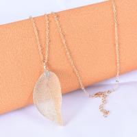 Zinc Alloy Jewelry Necklace with 5CM extender chain Leaf gold color plated fashion jewelry & for woman 55mm Length Approx 70 cm Sold By PC