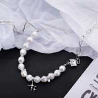 Messing Halskette, mit Kunststoff Perlen, mit Verlängerungskettchen von 6cm, plattiert, Modeschmuck & für Frau & mit Strass, frei von Nickel, Blei & Kadmium, Länge:ca. 48 cm, verkauft von PC