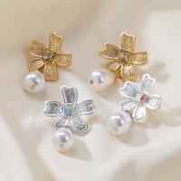Zinc Alloy Stud Earring with Plastic Pearl Flower fashion jewelry & for woman nickel lead & cadmium free Sold By Pair