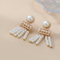 Tibetan Style Stud Earring, with Plastic Pearl, fashion jewelry & for woman, gold, nickel, lead & cadmium free, 41x21mm, Sold By Pair