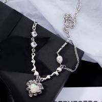 Titanstahl Halskette, mit Opal & kubischer Zirkonia & Kunststoff Perlen & Zinklegierung, mit Verlängerungskettchen von 6cm, plattiert, Modeschmuck & für Frau, frei von Nickel, Blei & Kadmium, Länge ca. 40 cm, verkauft von PC