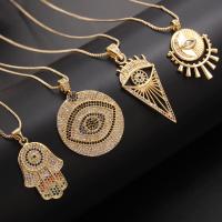 Evil Eye Jewelry Necklace Brass plated & micro pave cubic zirconia & for woman & enamel golden Length Approx 17.7 Inch Sold By PC