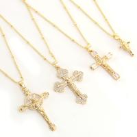 Cubic Zircon Micro Pave Brass Necklace, Cross, plated, different styles for choice & micro pave cubic zirconia & for woman, golden, Length:Approx 16.5 Inch, Sold By PC
