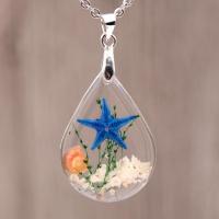 Resin Necklace, with Starfish & iron chain, Teardrop, epoxy gel, Unisex & different styles for choice, pendant size 30x22mm, Length:Approx 19.7 Inch, 6PCs/Lot, Sold By Lot