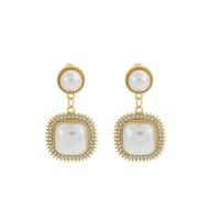 Plastic Pearl Drop Earring, with Tibetan Style, Geometrical Pattern, gold color plated, fashion jewelry & for woman & with rhinestone, 20x40mm, Sold By Pair
