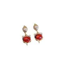 Zinc Alloy Drop Earring with Cats Eye Fox gold color plated fashion jewelry & for woman & with rhinestone Sold By Pair