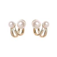 Brass Stud Earring, with Plastic Pearl, gold color plated, fashion jewelry & for woman, 10x20mm, Sold By Pair