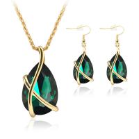 Zinc Alloy Jewelry Set earring & necklace with Crystal Teardrop gold color plated 2 pieces & fashion jewelry & for woman Length Approx 16 Inch Sold By Set
