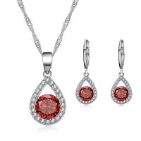 Brass Jewelry Set, earring & necklace, Teardrop, platinum plated, 2 pieces & micro pave cubic zirconia & for woman, more colors for choice, earring size 9x27mm, Length:Approx 16 Inch, Sold By Set