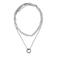 Zinklegierung Schmuck Halskette, silberfarben plattiert, Doppelschicht & Modeschmuck & für Frau, frei von Nickel, Blei & Kadmium, Länge:ca. 45 cm, verkauft von PC
