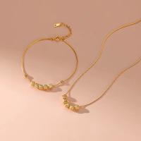 Messing Schmuckset, Armband & Halskette, goldfarben plattiert, 2 Stück & Modeschmuck & für Frau, frei von Nickel, Blei & Kadmium, Länge:ca. 46 cm, ca. 18 cm, verkauft von setzen