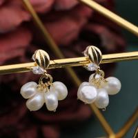 Freshwater Pearl Earrings, with Brass, 14K gold-filled, fashion jewelry & for woman & with rhinestone, white, 20mm, Sold By Pair