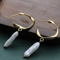 Freshwater Pearl Earrings, with Brass, 14K gold-filled, fashion jewelry & for woman, white, 50mm, Sold By Pair