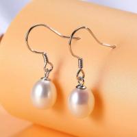 Серьги из жемчуга, Пресноводные жемчуги, Каплевидная форма, ювелирные изделия моды & Женский, белый, diameter of pearl is about 7-8 mm, продается Пара