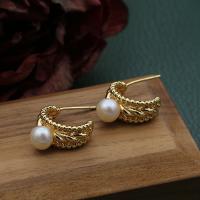 Freshwater Pearl øreringe, Ferskvandsperle, med Messing, 14.000 guldfyldte, mode smykker & for kvinde, hvid, Pearls about 6.5mm, Solgt af par