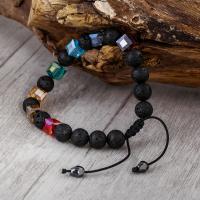 Gemstone Bracelets Lava with Knot Cord & Crystal Round Adjustable & fashion jewelry & Unisex mixed colors Length Approx 16 cm Sold By PC