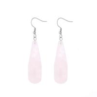 Natural Quartz Earrings, Rose Quartz, with Brass, Teardrop, silver color plated, fashion jewelry & for woman & faceted, pink, The earring length is about 15-80mm, Sold By Pair
