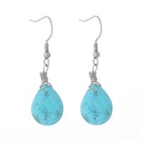 Turquoise Earring with Brass Teardrop silver color plated fashion jewelry & for woman blue The earring length is about 15-80mm Sold By Pair
