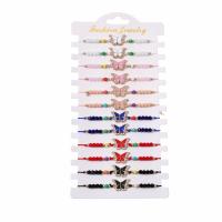 Zinc Alloy Bracelet, with Knot Cord & Paper & Crystal, Butterfly, gold color plated, Adjustable & fashion jewelry & Unisex & enamel & with rhinestone, mixed colors, nickel, lead & cadmium free, Length Approx 18 cm, 12PCs/Set, Sold By Set